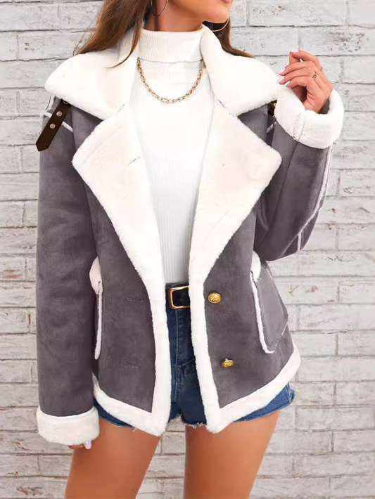 Jaclyn - Warm oversized suede coat with faux fur