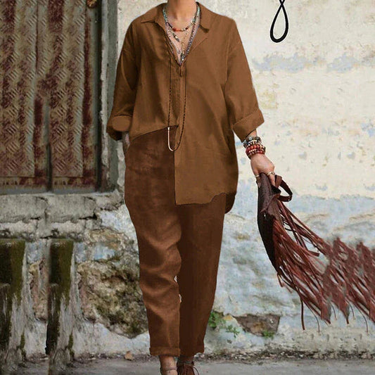 Suzy - Vintage polo blouse and casual trousers set