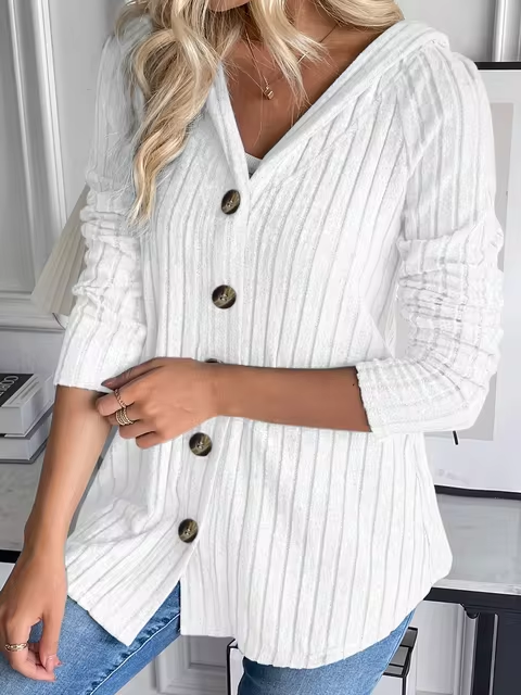 Berdine - Ribbed knit button hoodie cardigan