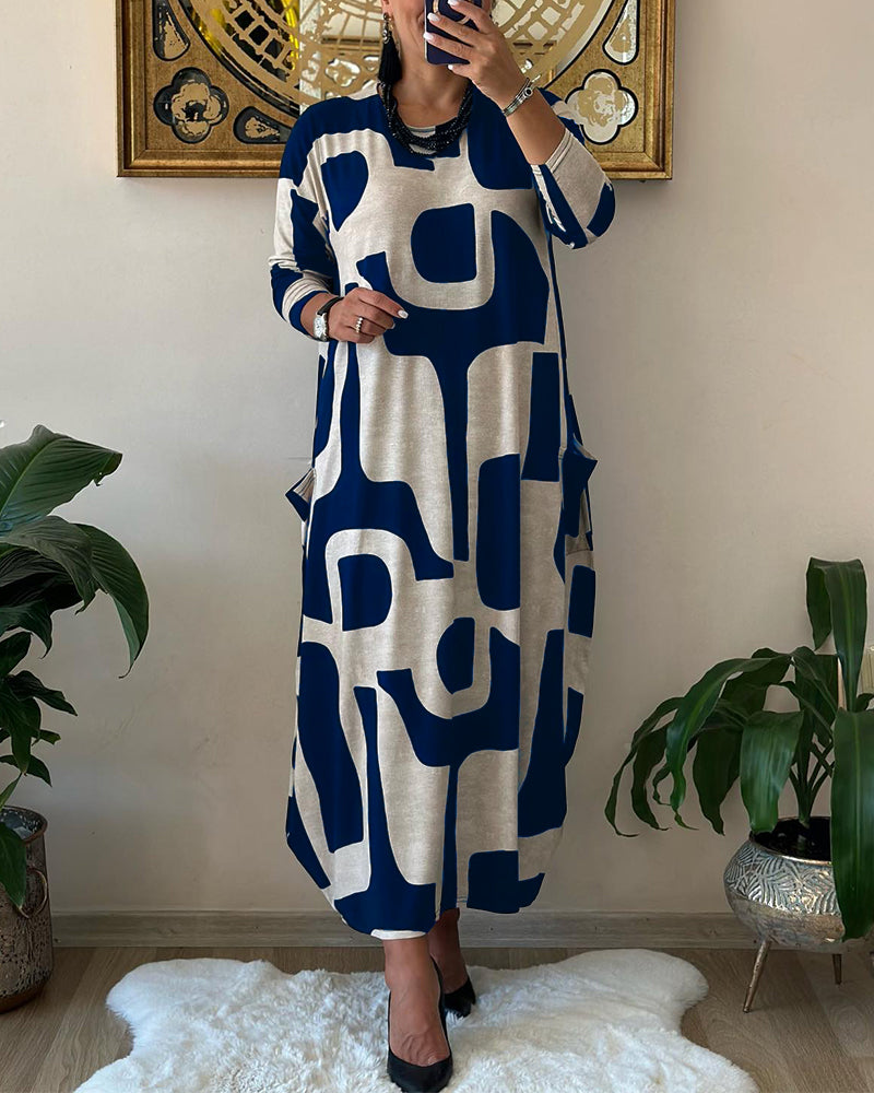 Karyssa - Vintage printed long-sleeved maxi dress