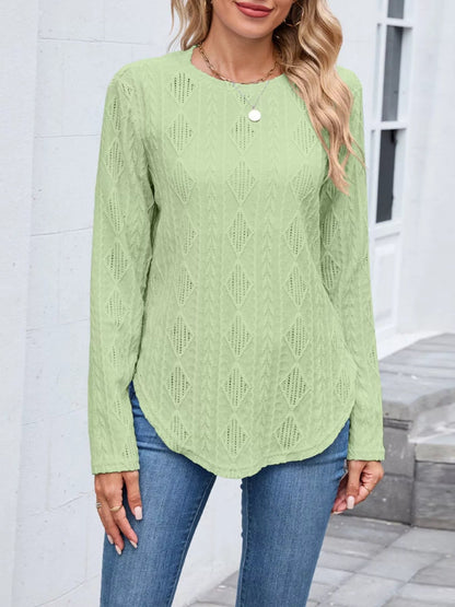 Nakayla - Elegant Long-Sleeve Textured Sweatshirt with Back Buttons
