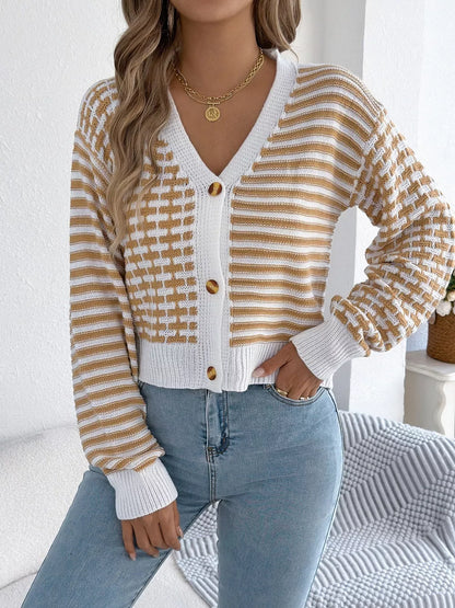Arah - Chic striped button-up cropped cardigan