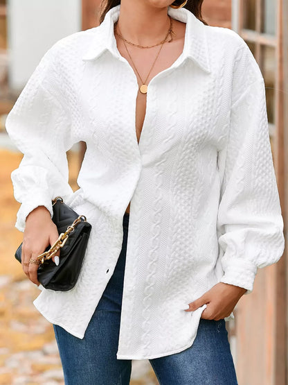 Maristella - Cable knitted texture puff sleeve loose shacket