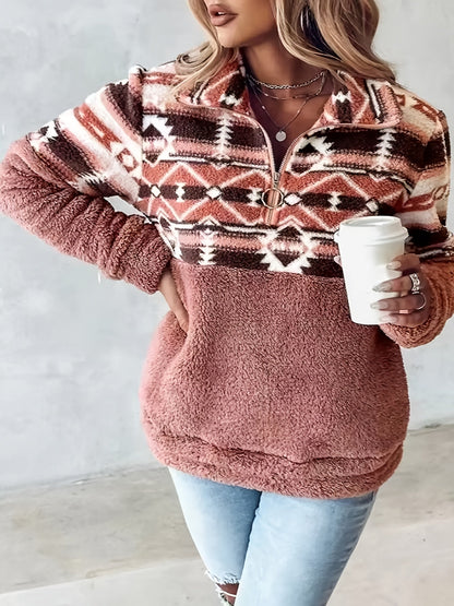 Felicia - Cozy stylish loose half-zip fleece sweater