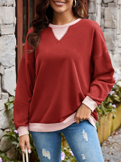 Ziva - Loose contrast round neck long sleeve sweatshirt
