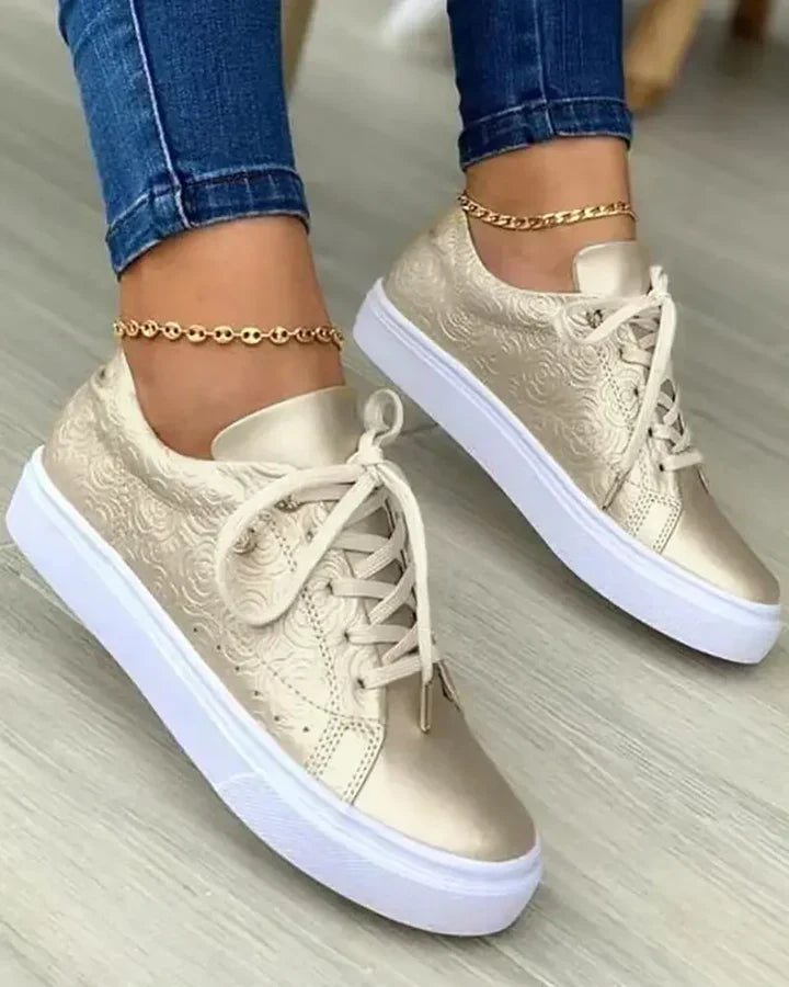 Eleanor Luxe Sneakers | Trendy Footwear with Gold Accents | Stylish, Comfortable, Durable