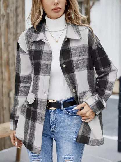 Liana - Versatile plaid button-up long sleeve shacket