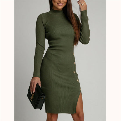 Macie - Casual ribbed knitted sweater midi dress