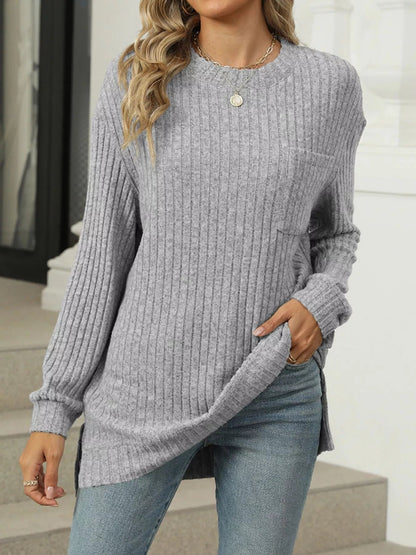 Talya - Elegant Ribbed Knit Round-Neck Sweater