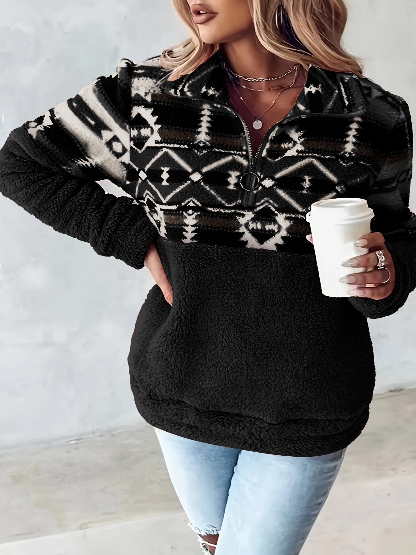 Felicia - Cozy stylish loose half-zip fleece sweater