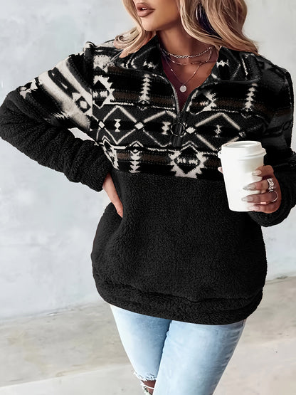 Felicia - Cozy stylish loose half-zip fleece sweater