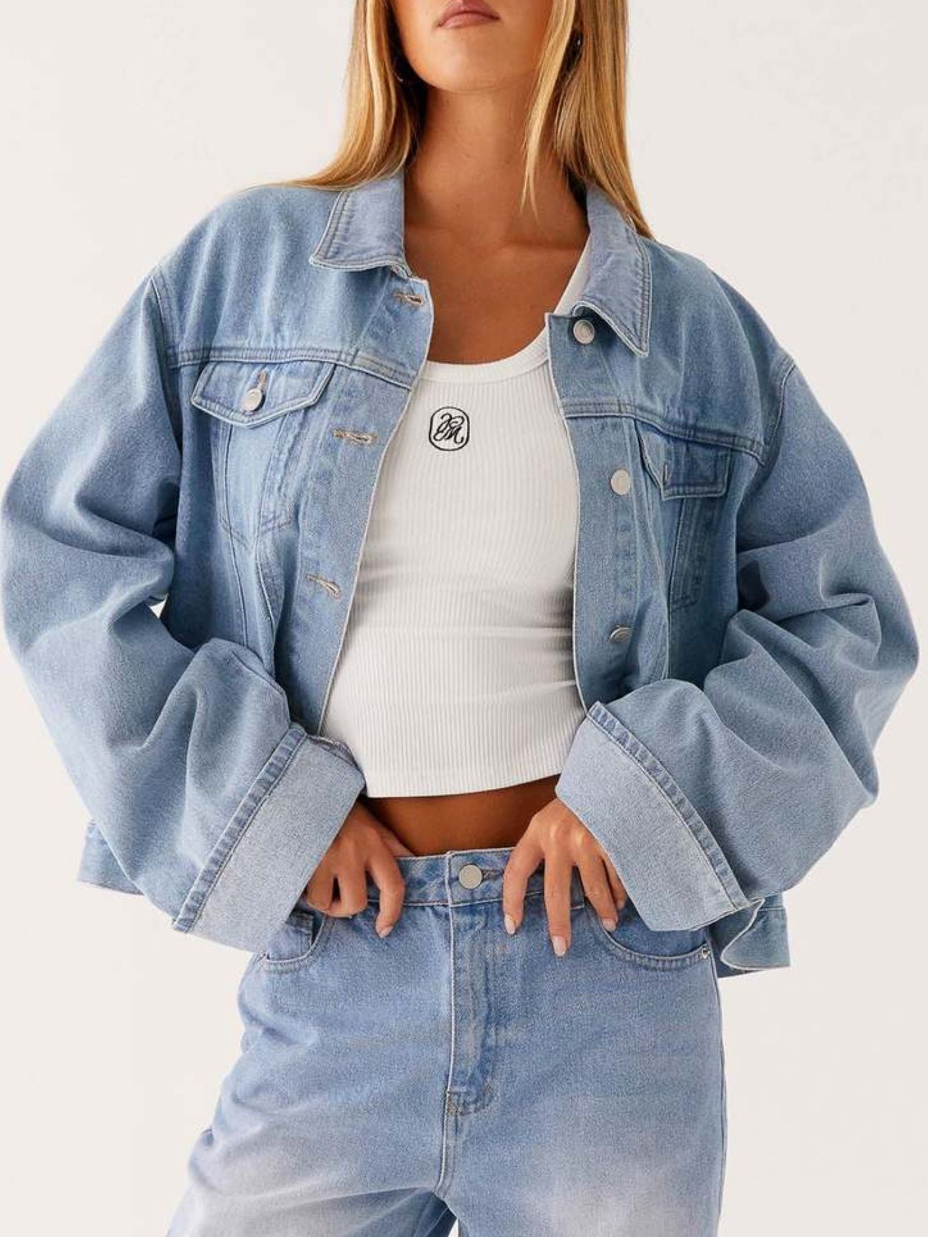 Eunice - Button down cropped oversized denim jacket