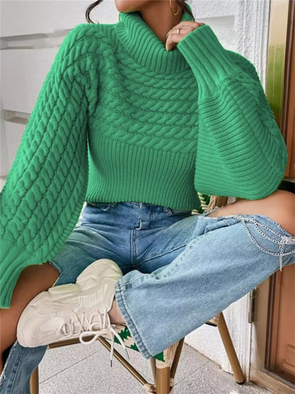 Devine - Cozy textured knit turtleneck long sleeve sweater