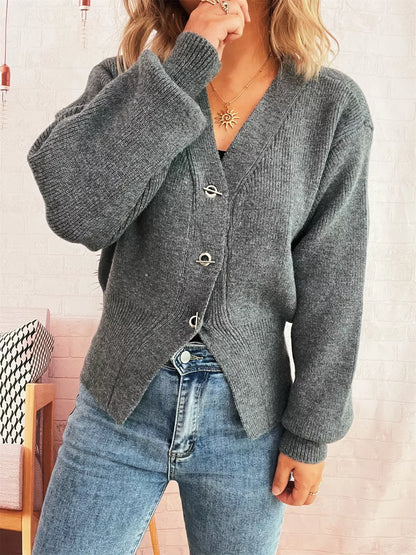 Michaela - Stylish ribbed knitted button-up long sleeve cardigan