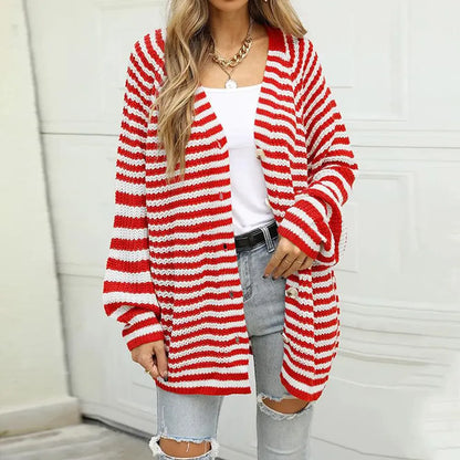 Carla - Chic striped button long sleeve cardigan