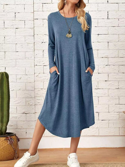 Livie - Casual long sleeve pocket midi dress
