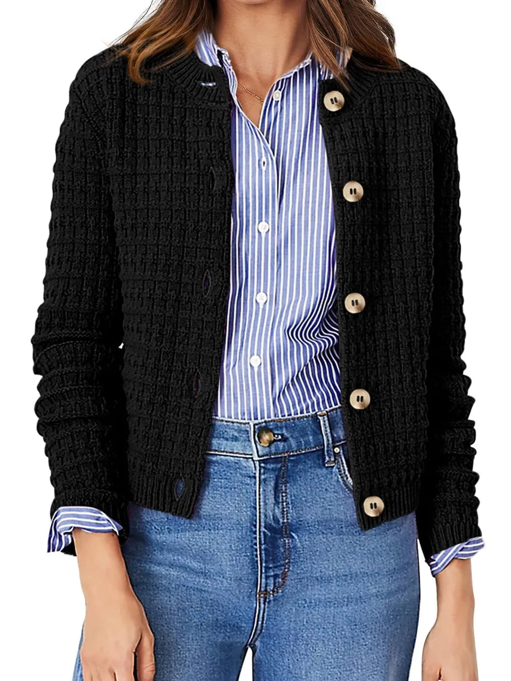 Dixie - Chic textured knit button-front cardigan
