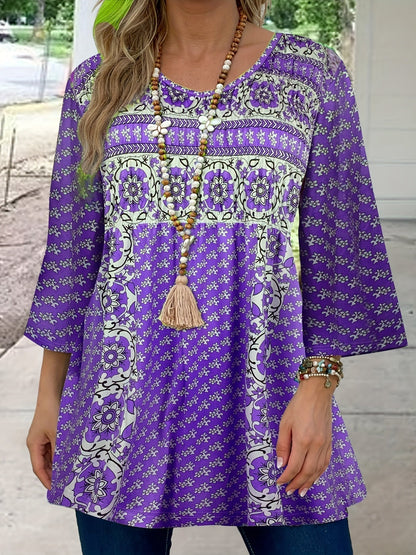 Patrisha - Elegant loose half-sleeve boho print blouse