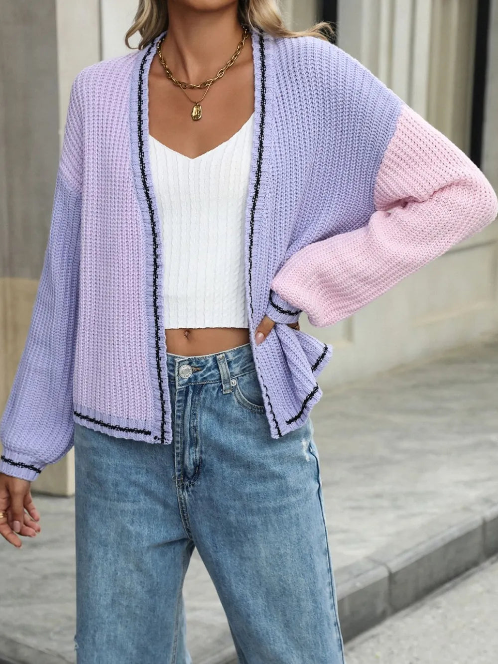 Chantelle - Casual contrast open front long sleeve cardigan