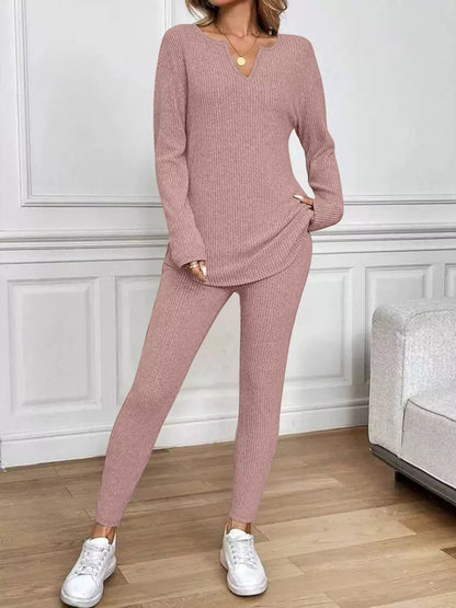 Junia - Chic ribbed knit long sleeve sweatshirt and pants set
