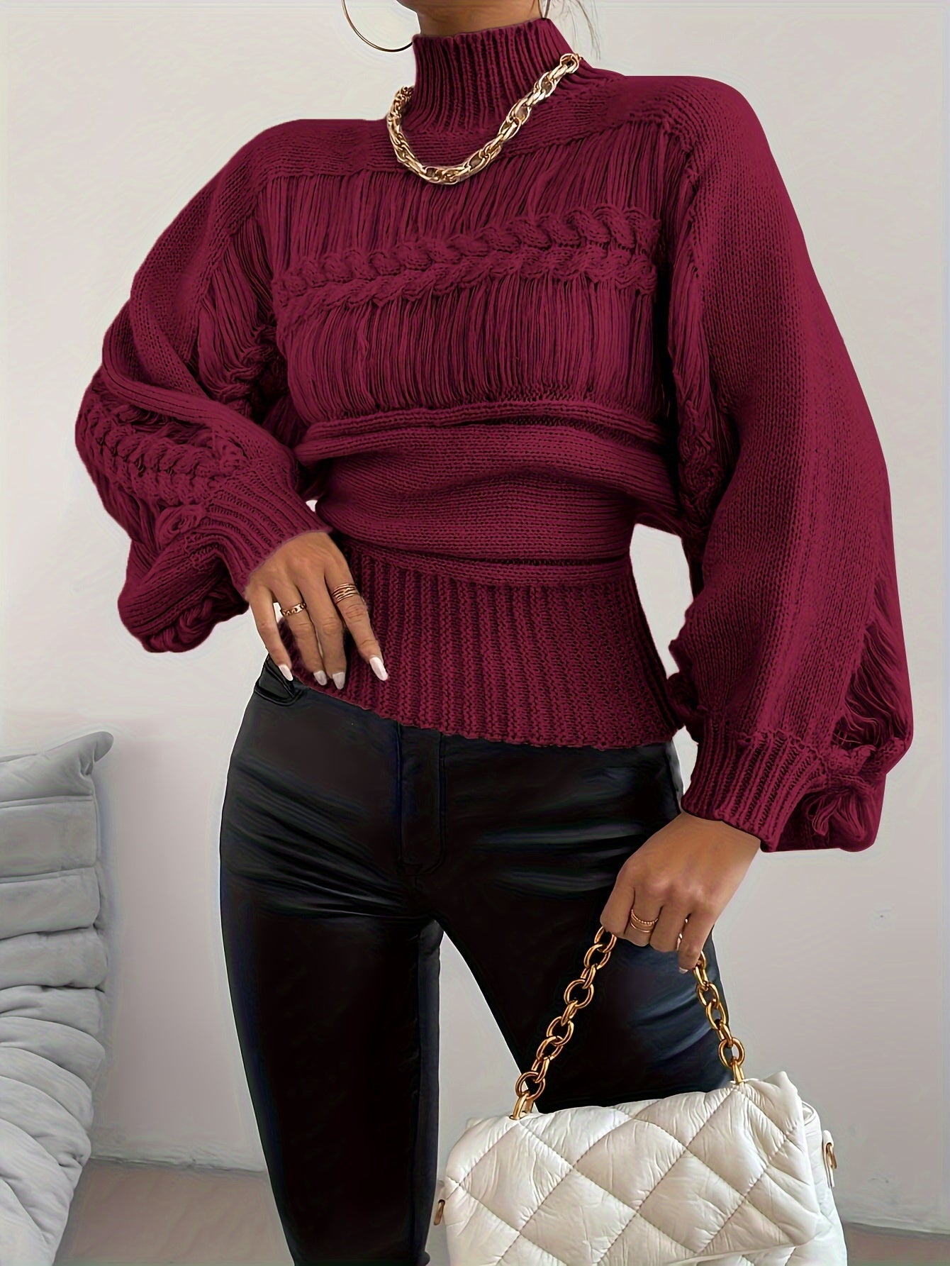 Vylette - Elegant stylish knitted loose long sleeve sweater