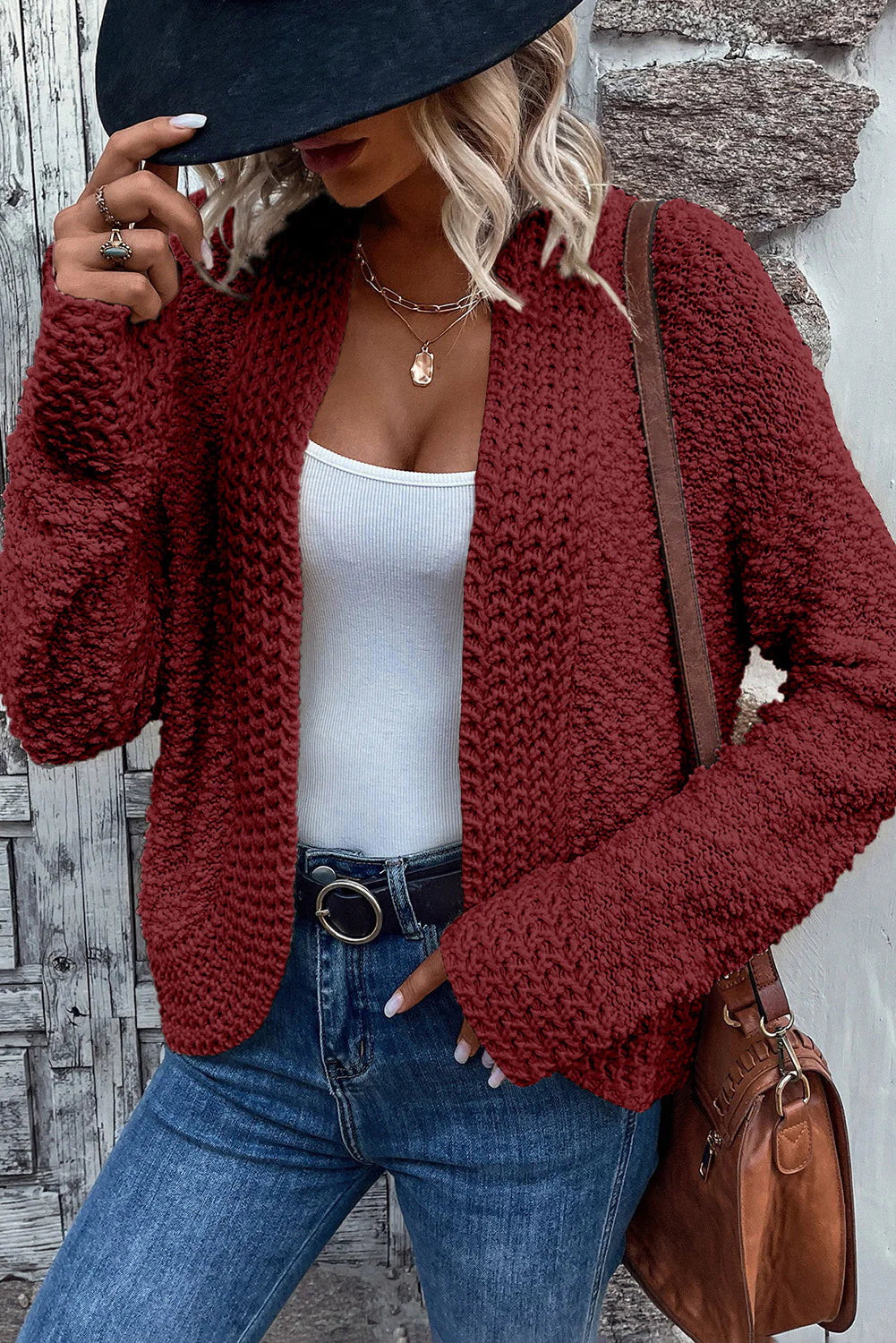 Kyrah - Cozy knitted open front cropped cardigan