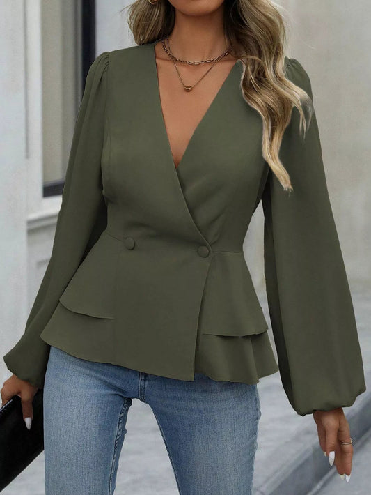 Bernina - Elegant ruffle hem long sleeve sweatshirt