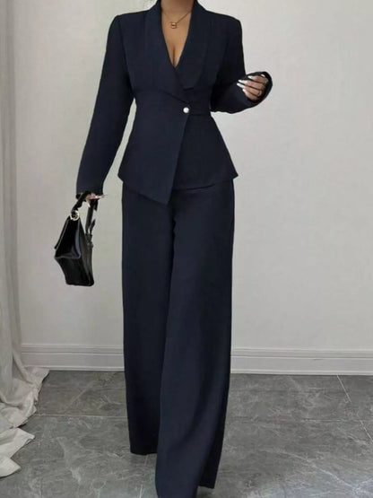Milanie - Elegant stylish one button blazer and wide leg pants set