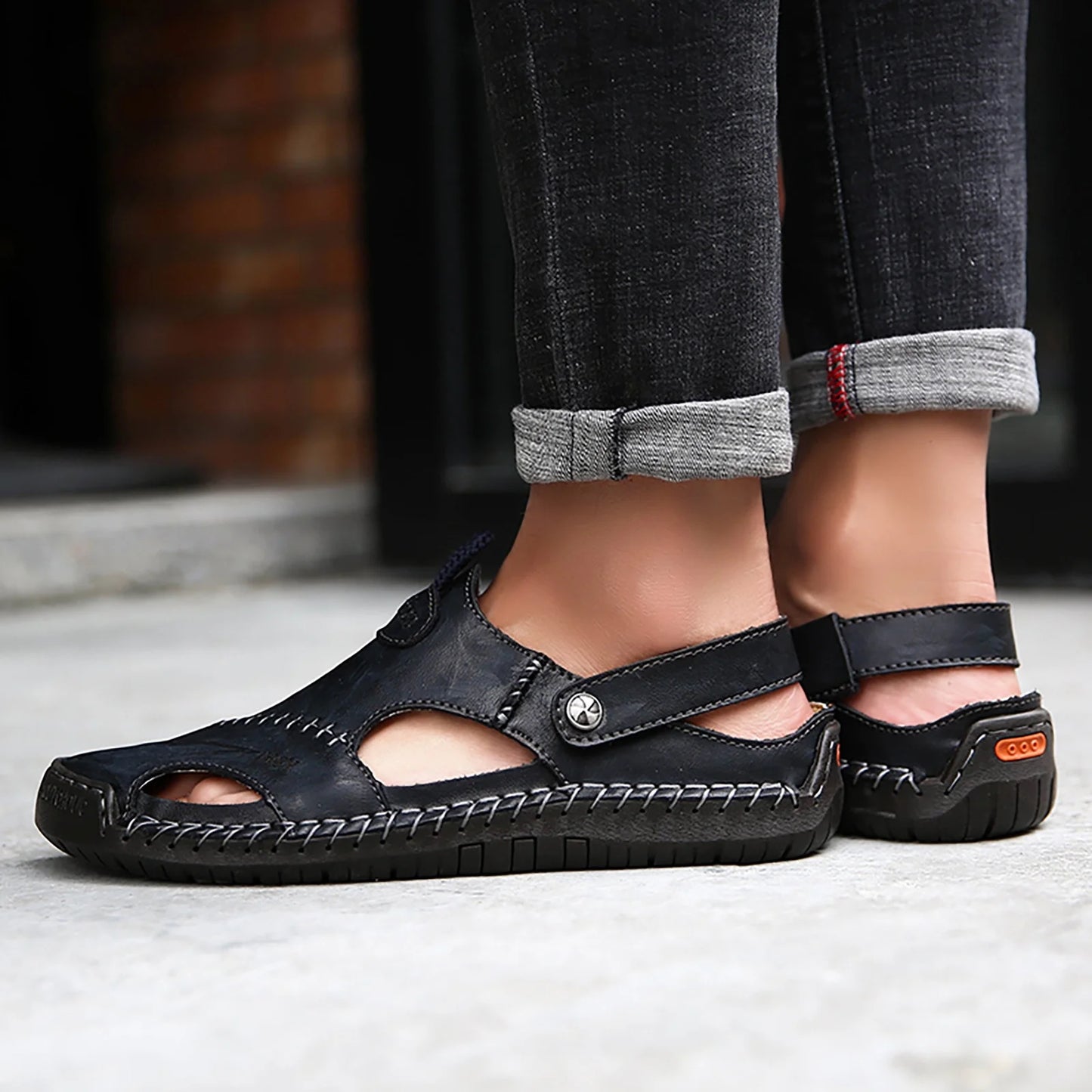 Men’s Summer Leather Sandals | Open-Toe, Hand-Stitched