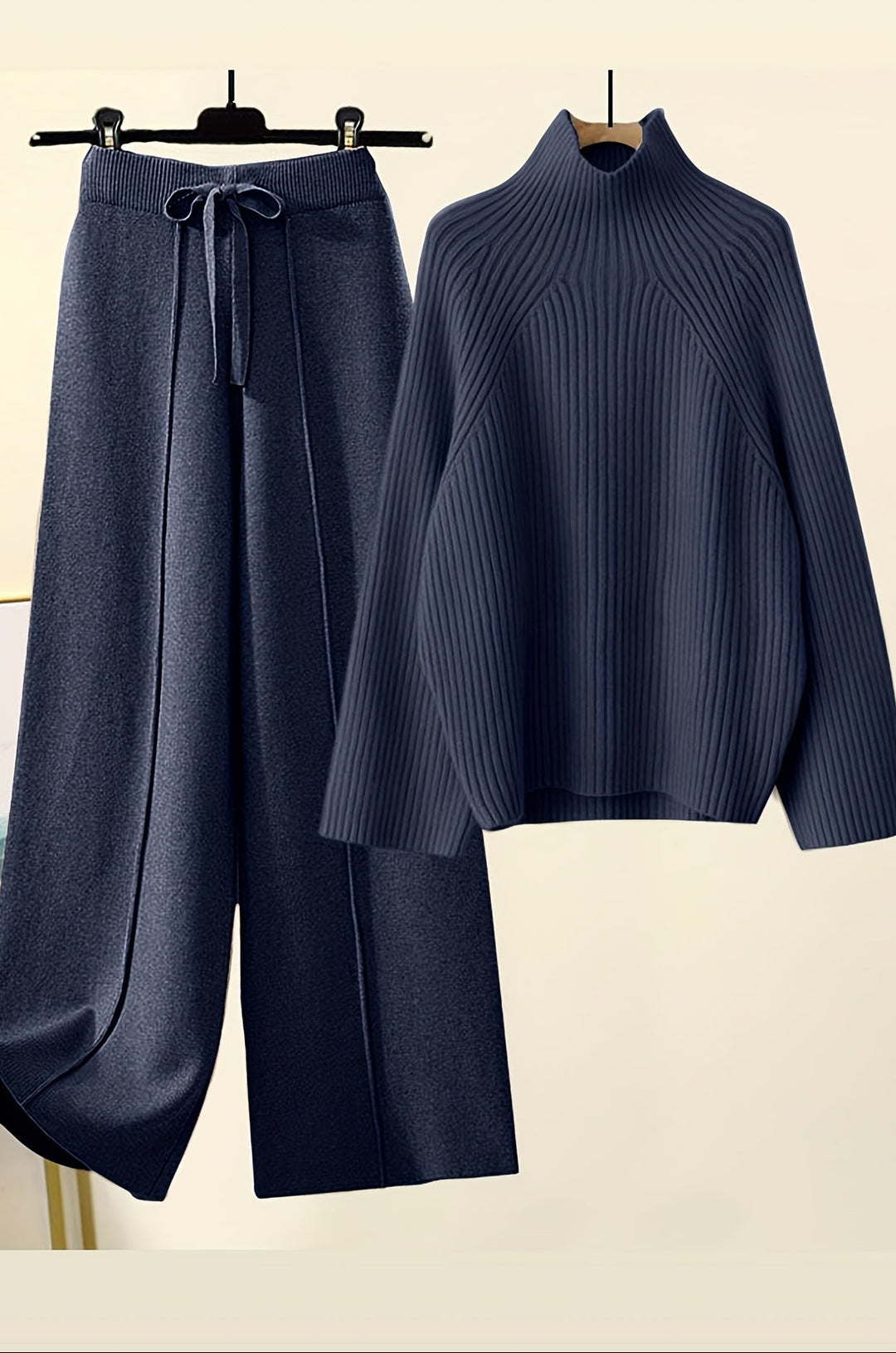 Jazelle - Cozy knitted warm sweater and loose wide leg pants set