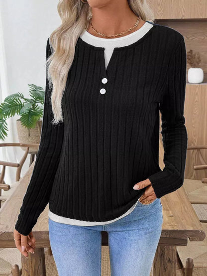 Fanny - Stylish ribbed knit long sleeve sweatshirt