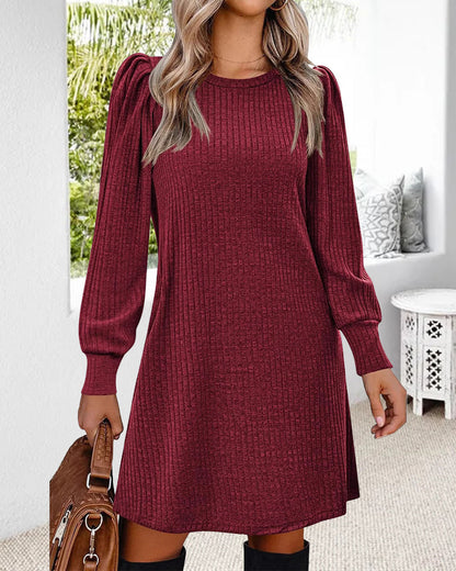 Haniya - Cozy ribbed knitted round neck lon sleeve dress