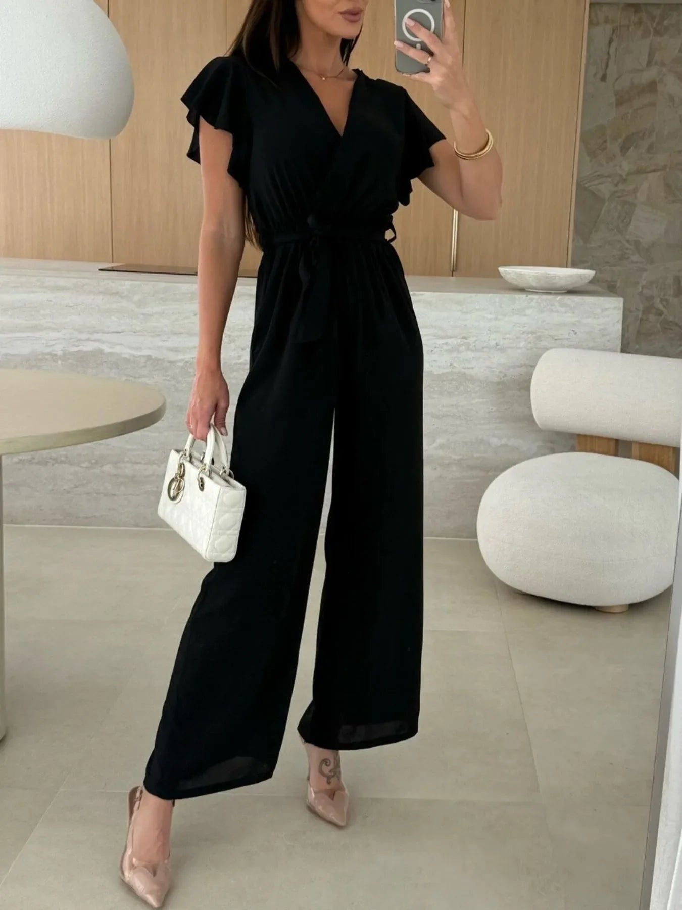 Wesslyn - Elegant ruffle V-neck jumpsuit