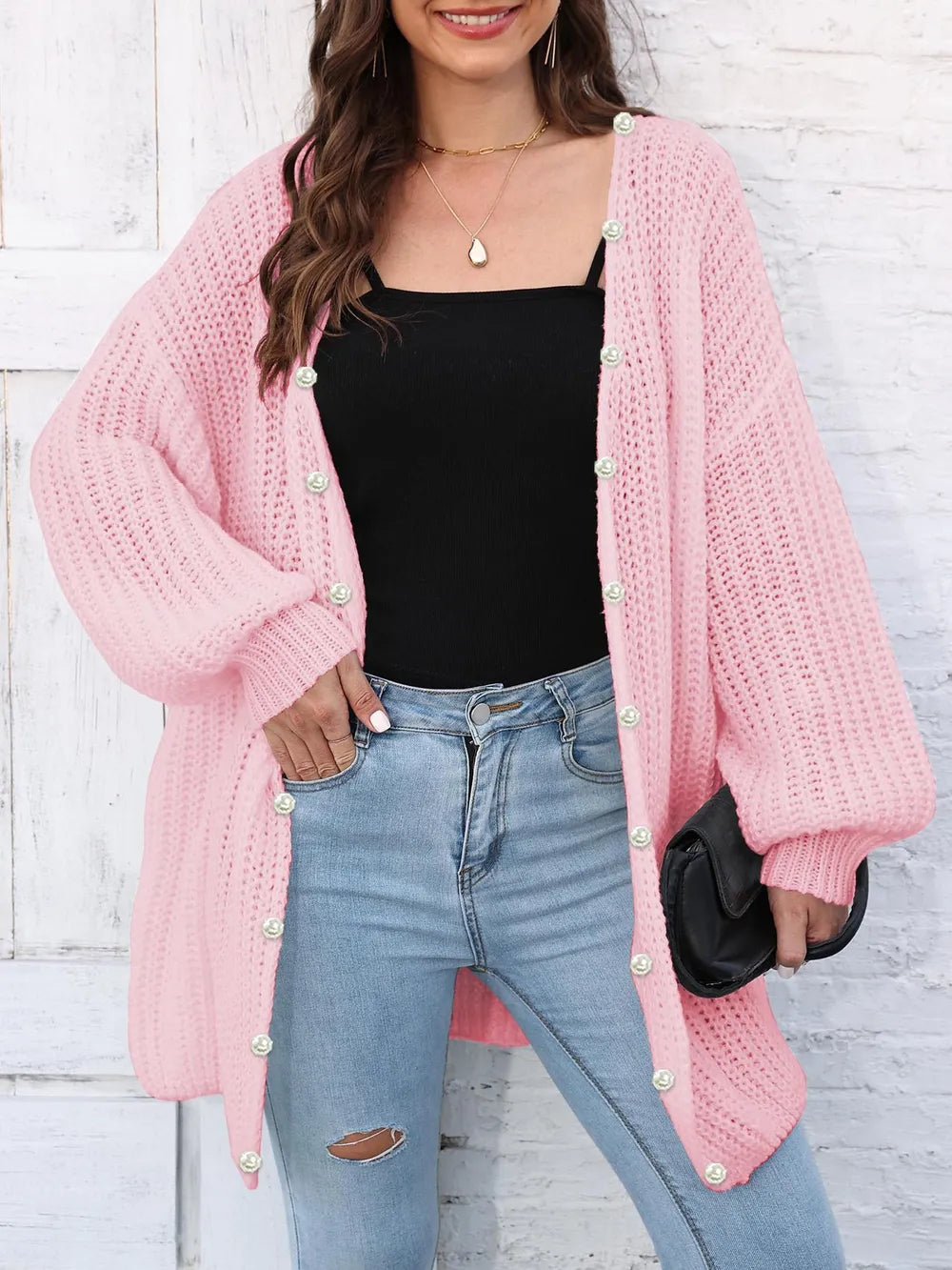 Eunike - Cozy loose knitted open front long sleeve cardigan