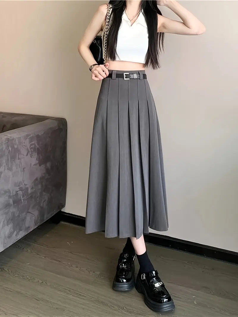 Women's Pleated Midi Skirt | High Waisted, Belted