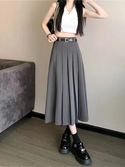 Women's Pleated Midi Skirt | High Waisted, Belted