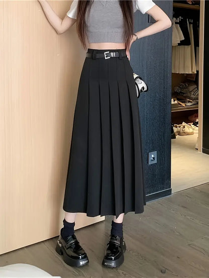 Women's Pleated Midi Skirt | High Waisted, Belted