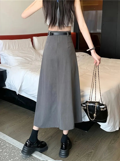 Women's Pleated Midi Skirt | High Waisted, Belted