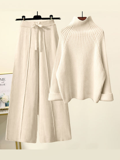 Jazelle - Cozy knitted warm sweater and loose wide leg pants set