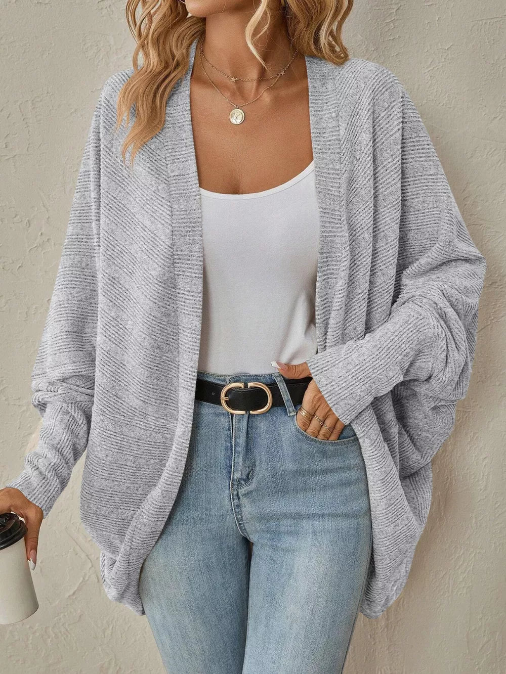 Lira - Casual batwing knit open front cardigan