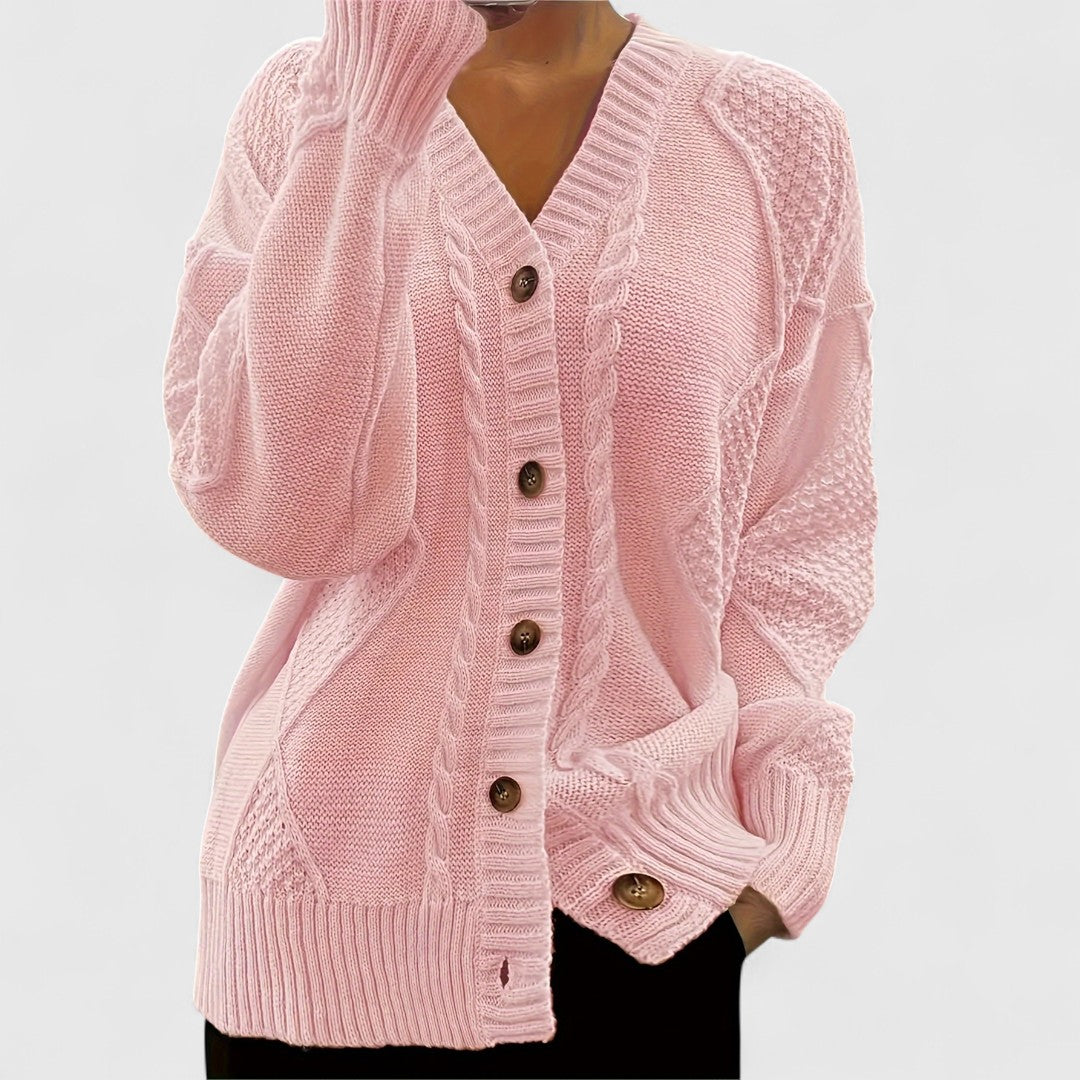 Ashira - Cozy cable knitted V-neck button cardigan