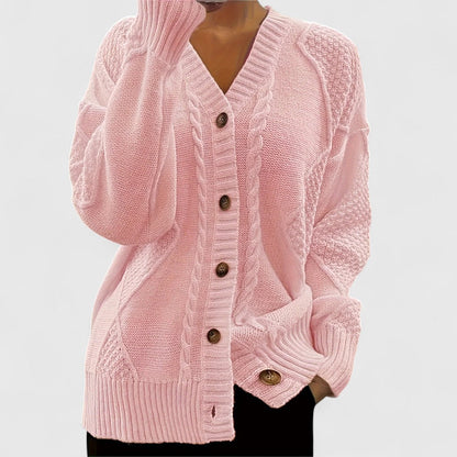 Ashira - Cozy cable knitted V-neck button cardigan