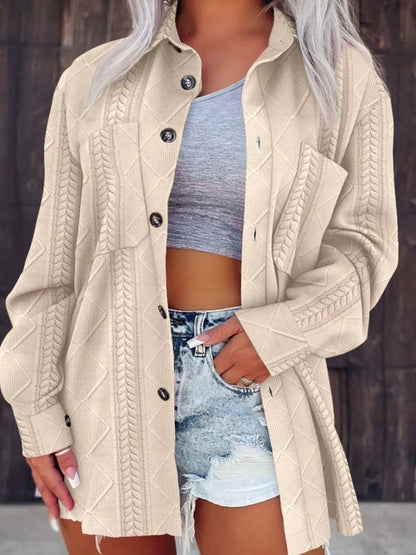 Novella - Stylish button-up long sleeve knit shacket