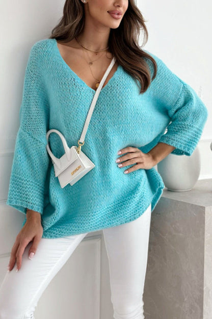 Gia - Chic loose V-neck casual knitted sweater