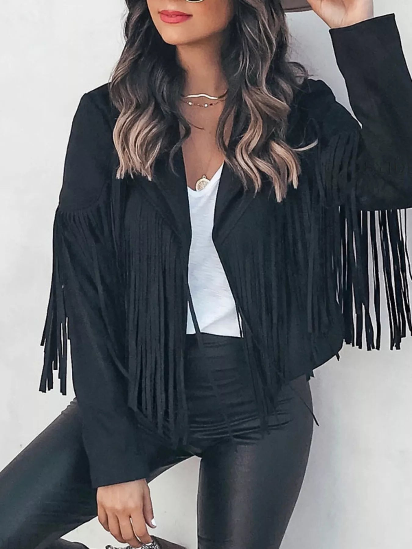 Kandice - Elegant Short Jacket with Fringes and Front Opening