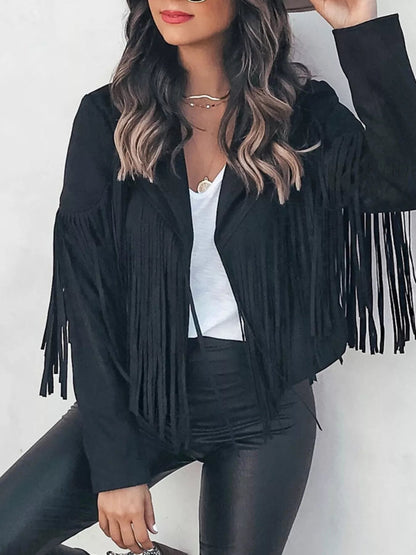 Kandice - Elegant Short Jacket with Fringes and Front Opening