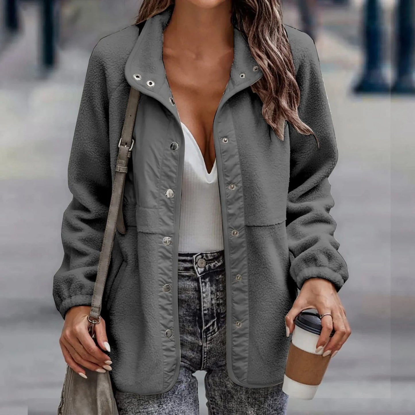 Nanette - Casual Buttoned Fleece-Lined Coat