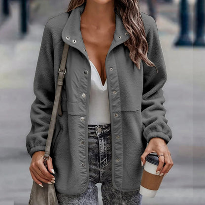 Nanette - Casual Buttoned Fleece-Lined Coat