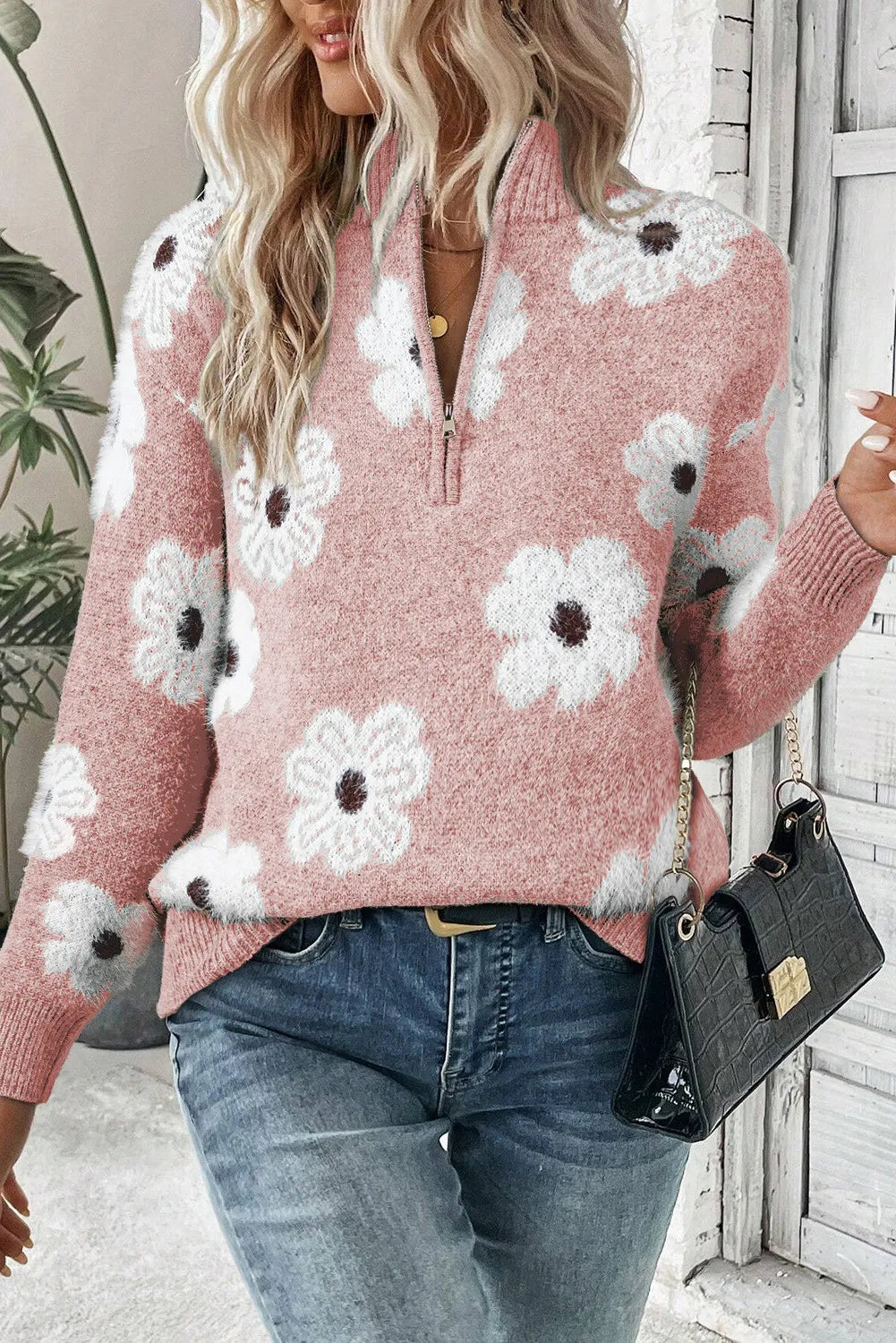Sachzna - Elegant stylish floral zip up sweater