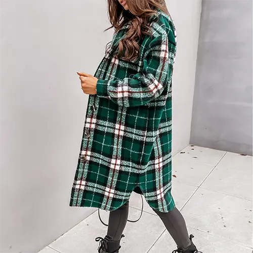 Caitlin's Elegance | Women's Long Coat with Classic Check | Warm, Lightweight, Versatile